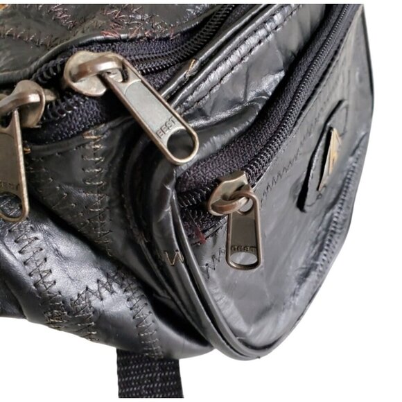 Vintage 90s Y2K Patchwork Fanny Pack Belt Bag with Multi-Zip Compartments & Adju - Picture 3 of 9